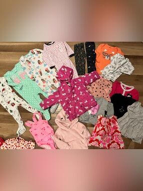 Baby Girl 12-18 Month Clothing Bundle 16pc Hatley Carter's Pajamas Onesies